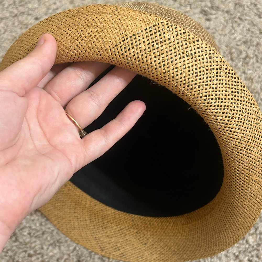 David and Young Straw Blend Fedora Hat Brown Trim Black Interior Padded Size M/L - Picture 7 of 12